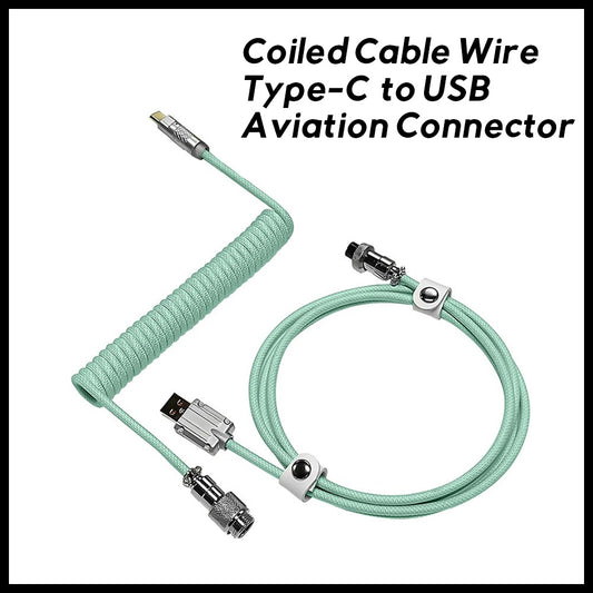 1.8M Coiled Cable Wire Type-C to USB Cable Spiral Aviation Connector Green
