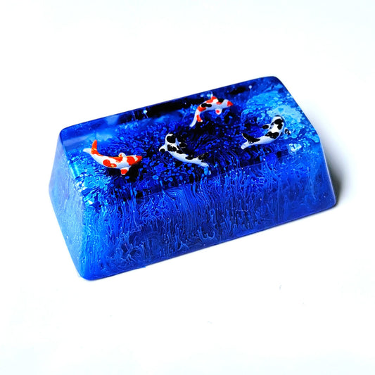 Blue Koi Fish Backspace 2u Artisan Handmade Keycap