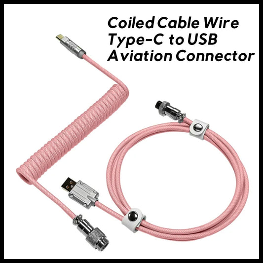 1.8M Coiled Cable Wire Type-C to USB Cable Spiral Aviation Connector Pink