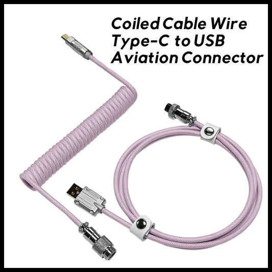 1.8M Coiled Cable Wire Type-C to USB Cable Spiral Aviation Connector Purple