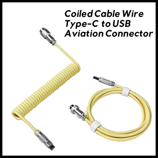 1.8M Coiled Cable Wire Type-C to USB Cable Spiral Aviation Connector Yellow