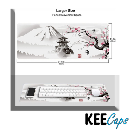 Japanese Pagoda And Cherry Blossom Mousepad (31.5x11.8in)